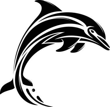 Siyah ve Beyaz yunus simgesi Minimalist Çizgi Sanat Vektörü İllüstrasyonu