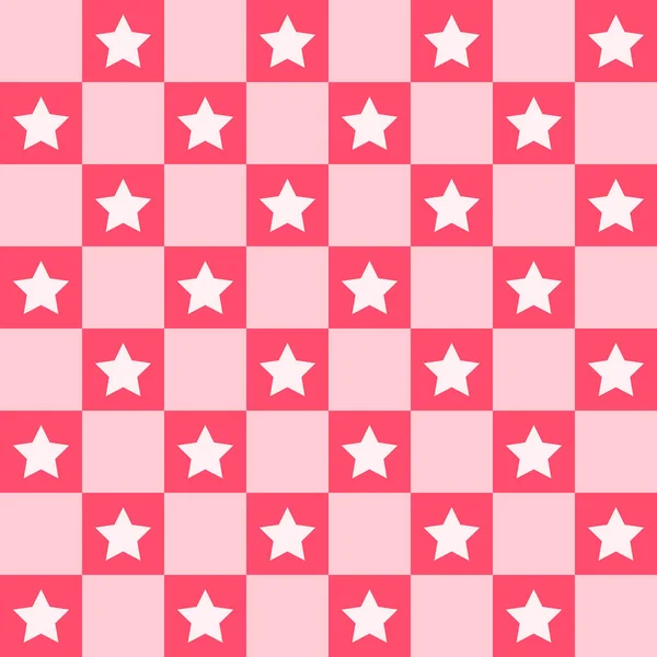 ピンクのグリッドパターンと組成中の星とのシームレスな背景 — ストックベクタ