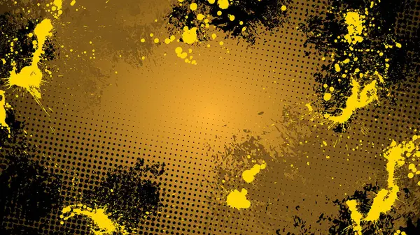 Kirli, kirli, lekeli sarı ve siyah grunge arka planda boya damlaları.