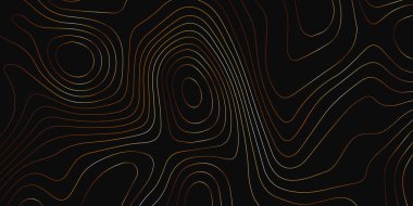 Soyut Topografik harita arkaplan tasarımı. Contour coğrafya haritası çizelgesi soyut arkaplan. Gradyan renkler siyah arkaplanda izole edilmiş çizgiler. Vektör illüstrasyonu.