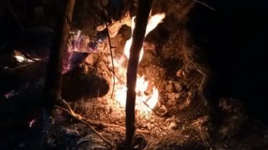 Ateş bir yığın kuru odun yakıyor.