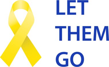 LET THEM GO text with Yellow Ribbon awareness a symbol for the fight to return hostages held by Hamas in Gaza clipart