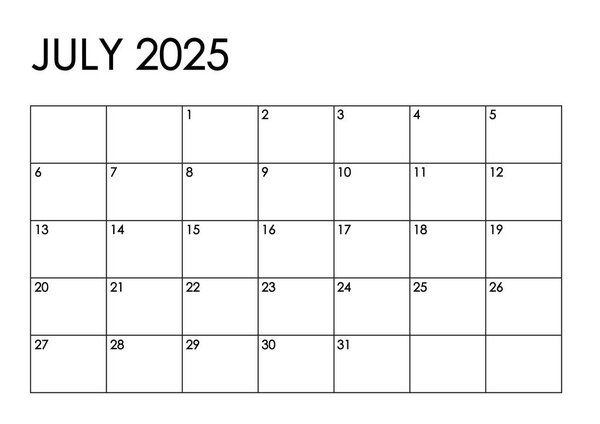July 2025 month calendar. Simple black and white design
