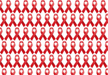 Kırmızı Kurdele farkındalık simgesi arka plan tekrarlandı. HIV ve AIDS hastalarına destek için bir sembol