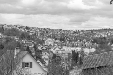 Esslingen Kalesi 'nin (Esslinger Burg) siyah-beyaz konut alanı