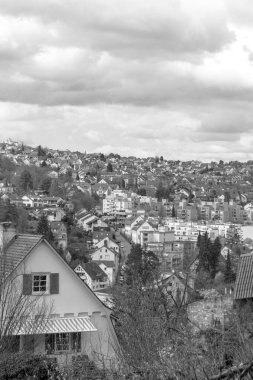 Esslingen Kalesi 'nin (Esslinger Burg) siyah-beyaz konut alanı