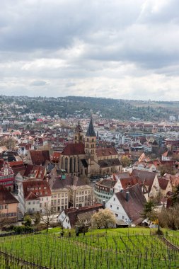 Esslingen, Almanya 1 Nisan 2025 Esslinger Burg Kalesi 'nden Esslingen şehir manzarası