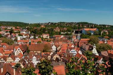 Tubingen seyahat varış noktası şehir havadan kırmızı çatı evleri manzaralı