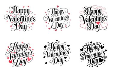 Six Happy Valentine's Day Designs in Various Styles clipart