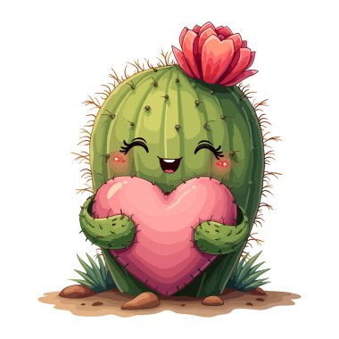 Cute Cactus Holding a Heart, Perfect for Valentine's Day clipart