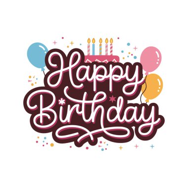 Pasta ve Balonlarla Mutlu Yıllar Mektup Tasarımı