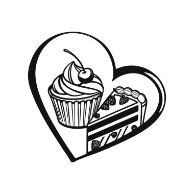 Tatlı Siyah ve Beyaz Özet Çeşitli Tatlı İkizler ve İçecekler