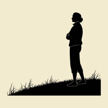 Düşünceli Kadın Silueti Çimenli Manzarada Duruyor