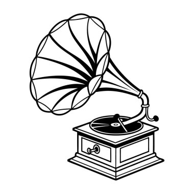 Ayrıntılı Boynuz İllüstrasyonlu Vintage Plak Oynatıcı