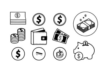 Basit Siyah ve Beyaz Finansal Simgeler Ayarlandı