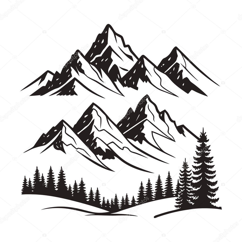 Majestic Mountain Range Silhouette with Forest
