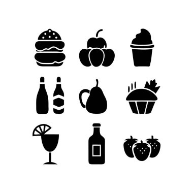 Basit siyah beyaz fast food simgeleri