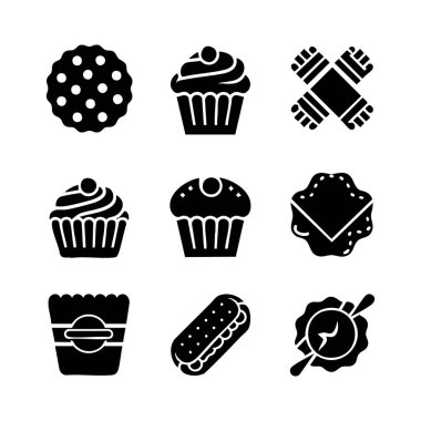 Çeşitli Tatlı ve Tuzlu İkizlerin Siyah ve Beyaz Vektör Simgeleri