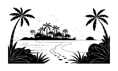 Basit siyah-beyaz tropikal ada sahnesi.