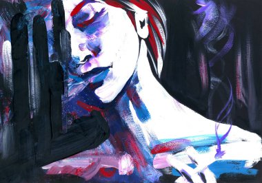 Sigara içen bohem bir kadın, küçük zevkler, sanatçı yaşam tarzı konsept portre, sanat eseri