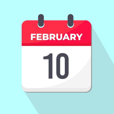 10 Şubat Günlük Takvim Simgesi 3d tarzı açık yeşil arkaplan ile kırmızı ve beyaz