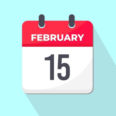 15 Şubat Günlük Takvim Simgesi 3d stili açık yeşil arkaplan ile kırmızı ve beyaz