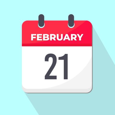 21 Şubat Günlük Takvim Simgesi 3d stili açık yeşil zemin ile kırmızı ve beyaz