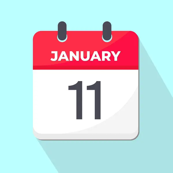 11 Ocak Günlük Takvim Simgesi 3d stili açık yeşil arka planlı kırmızı ve beyaz