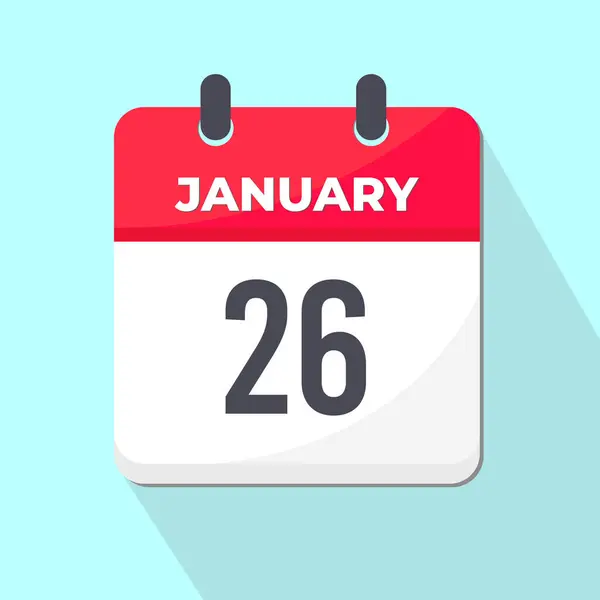 26 Ocak Günlük Takvim Simgesi 3d stili açık yeşil arka planlı kırmızı ve beyaz