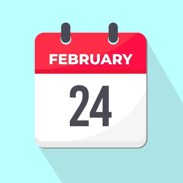 24 Şubat Günlük Takvim Simgesi 3d stili açık yeşil arkaplan ile kırmızı ve beyaz