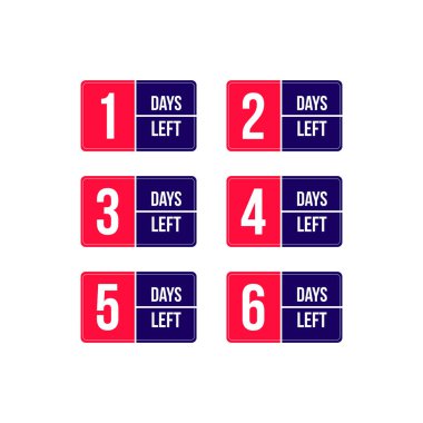 1,2,3,4,5,6 gün kaldı Kırmızı lacivert renkler geri sayım şablonu