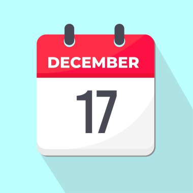 17 Aralık Günlük Takvim Simgesi 3d stili açık yeşil zemin ile kırmızı ve beyaz