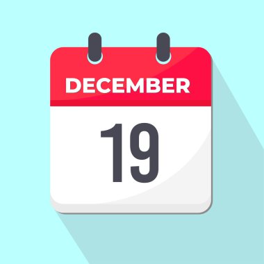 19 Aralık Günlük Takvim Simgesi 3d stili açık yeşil arka planlı kırmızı ve beyaz