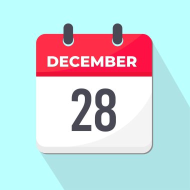 28 Aralık Günlük Takvim Simgesi 3d stili açık yeşil arka planlı kırmızı ve beyaz