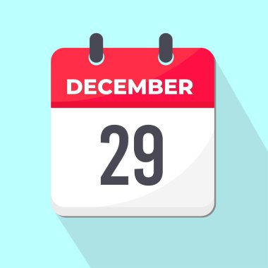 29 Aralık Günlük Takvim Simgesi 3d stili açık yeşil arka planlı kırmızı ve beyaz