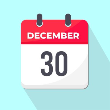 30 Aralık Günlük Takvim Simgesi 3d stili açık yeşil arka planlı kırmızı ve beyaz