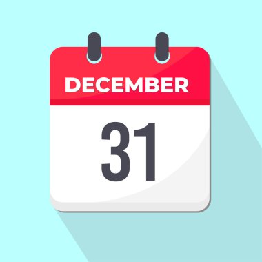 31 Aralık Günlük Takvim Simgesi 3d stili açık yeşil zemin ile kırmızı ve beyaz