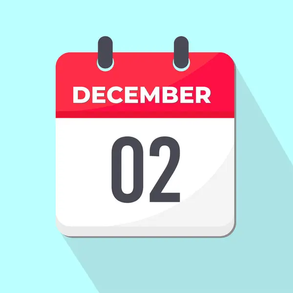 02 Aralık Günlük Takvim Simgesi 3d tarzı açık yeşil arkaplan ile kırmızı ve beyaz