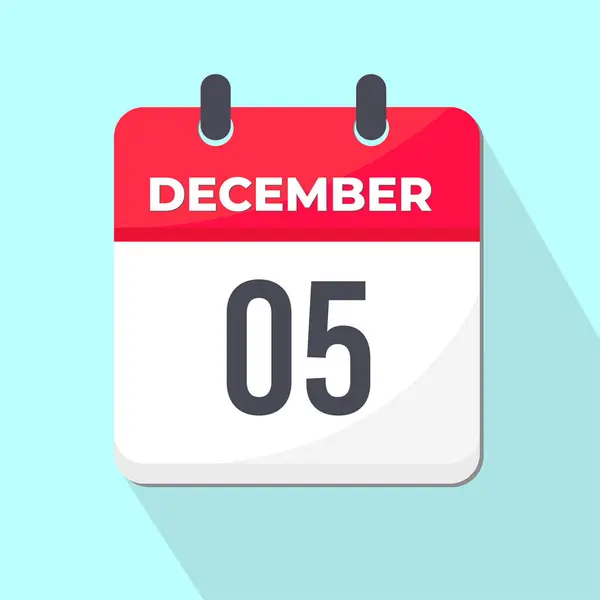 05 Aralık Günlük Takvim Simgesi 3d stili açık yeşil arka plana sahip kırmızı ve beyaz
