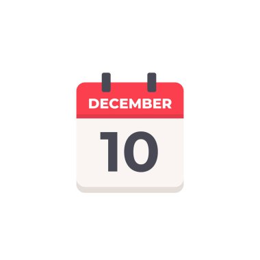 10 Aralık - Günlük Takvim Simgesi düz tasarım tarzı kırmızı ve beyaz