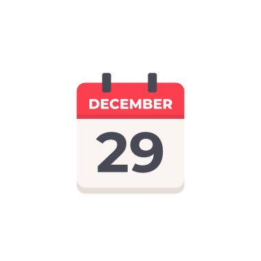 29 December- Daily Calendar Icon in flat design style red and white clipart