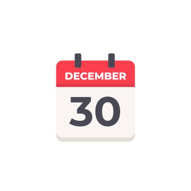 30 Aralık - Günlük Takvim Simgesi düz tasarım tarzı kırmızı ve beyaz