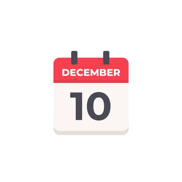 10 Aralık - Günlük Takvim Simgesi düz tasarım tarzı kırmızı ve beyaz