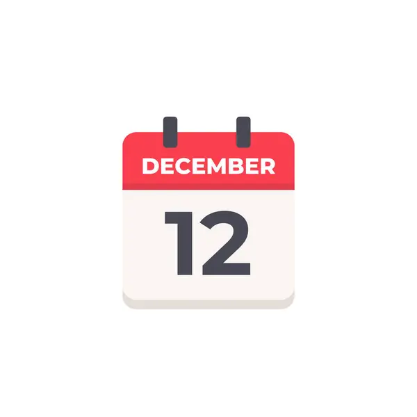 12 Aralık - Günlük Takvim Simgesi düz tasarım tarzı kırmızı ve beyaz
