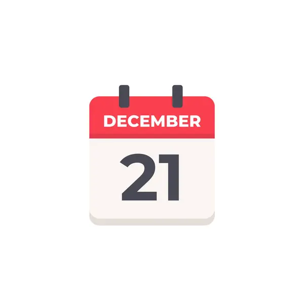 21 Aralık - Günlük Takvim Simgesi düz tasarım tarzı kırmızı ve beyaz