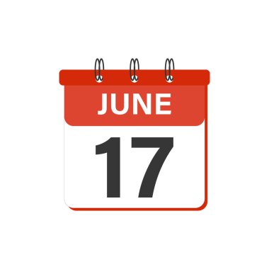 Günlük kalan 17 Haziran kırmızı renkli tarih simgesi tasarımı