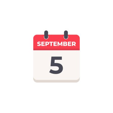 5 Eylül Günlük Takvim Simgesi düz tasarım tarzı kırmızı ve beyaz