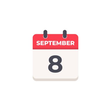 8 Eylül Günlük Takvim Simgesi düz tasarım tarzı kırmızı ve beyaz