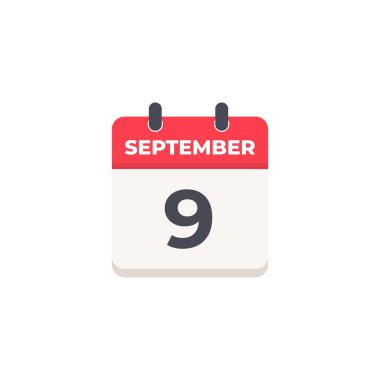 9 Eylül Günlük Takvim Simgesi düz tasarım tarzı kırmızı ve beyaz