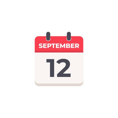 12 Eylül Günlük Takvim Simgesi düz tasarım tarzı kırmızı ve beyaz
